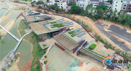 航拍?？诿郎岷峪P翔濕地公園生態(tài)科普館 