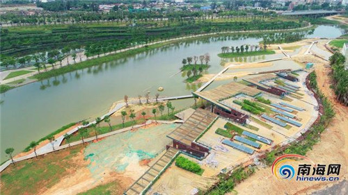航拍?？诿郎岷峪P翔濕地公園生態(tài)科普館 